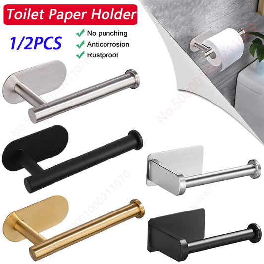 Adhesive Toilet Paper Holder – No Drill Stainless Steel Wall Mount