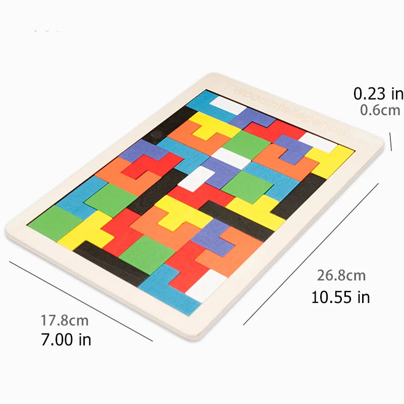 Wooden Tangram Puzzle with Colorful Geometric Building Blocks