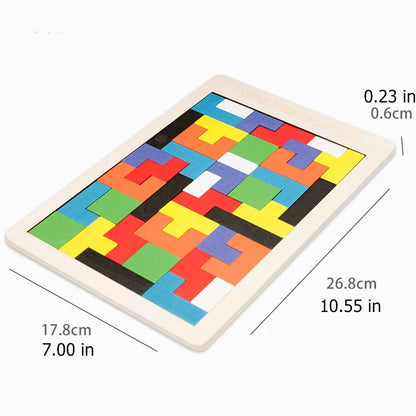 Wooden Tangram Puzzle with Colorful Geometric Building Blocks
