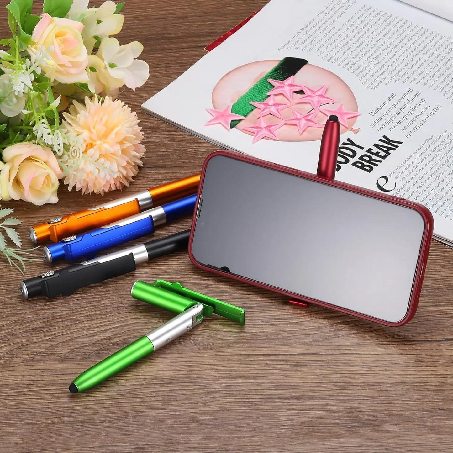 Multifunction Ballpoint Pen with LED Light and Phone Holder