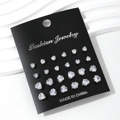 12 Pairs Cubic Zirconia Stud Earrings for Women – Geometric Styles