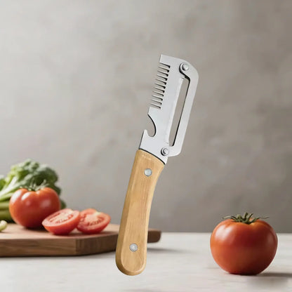 Vegetable Peeler with Stainless Steel Blade and Wooden Handle