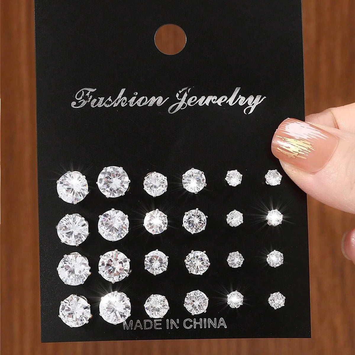 12 Pairs Cubic Zirconia Stud Earrings for Women – Geometric Styles