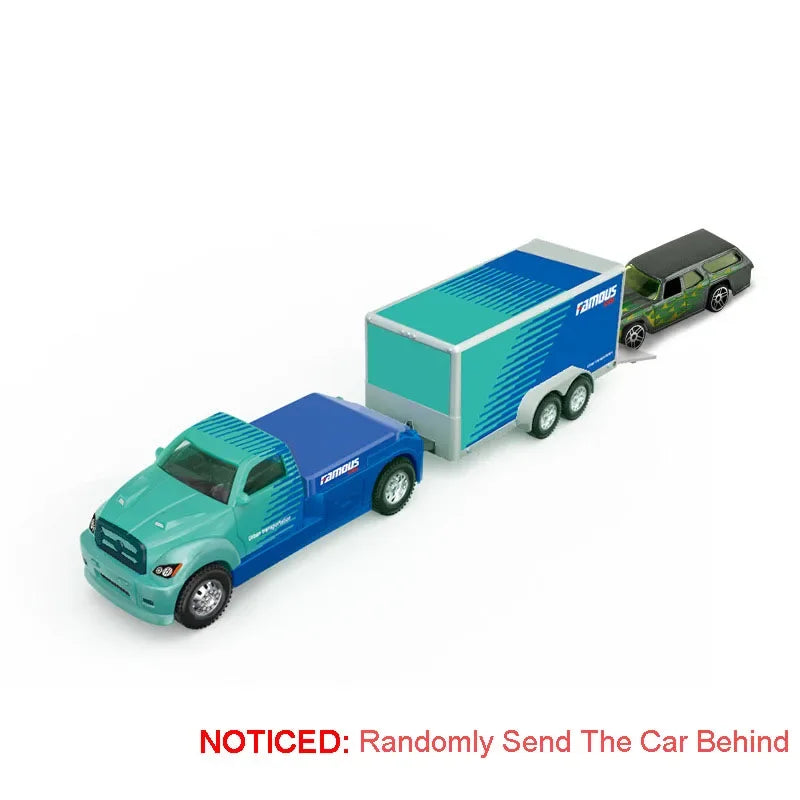 Scale 1:64 Container Alloy Trailer Model Toy Car Diecast Metal Movable Joint Pull Back Rescue Engineering Vehicles Gifts for Kid