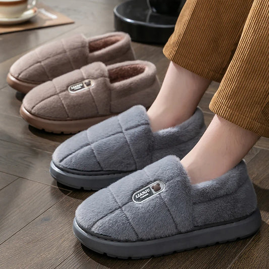 Men's Plush Slippers – Warm Non-Slip Closed Heel House Shoes