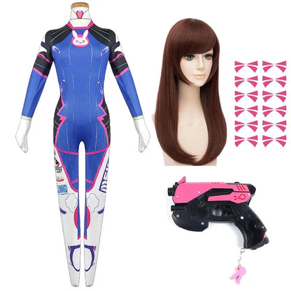 Game Overwatch Dva Cosplay Costumes Tights Jumpsuit Wig Headphone Gun Cosplay Props Tattoo Stickers Suit Woman Party Zentai Cos