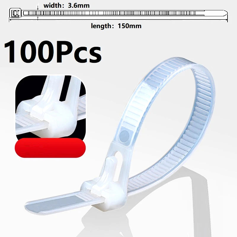 Reusable Cable Ties 150mm, Nylon Zip Ties with Removable Buckle