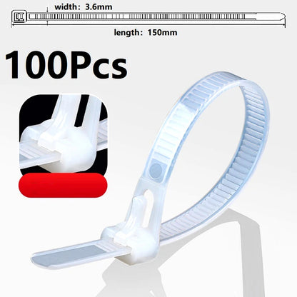 Reusable Cable Ties 150mm, Nylon Zip Ties with Removable Buckle