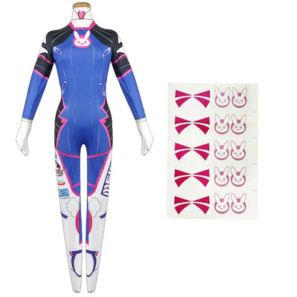 Game Overwatch Dva Cosplay Costumes Tights Jumpsuit Wig Headphone Gun Cosplay Props Tattoo Stickers Suit Woman Party Zentai Cos