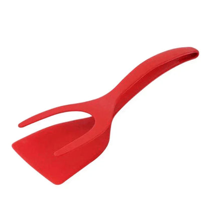 2 in 1 Kitchen Tongs with Silicone Spatula for Flipping and Gripping