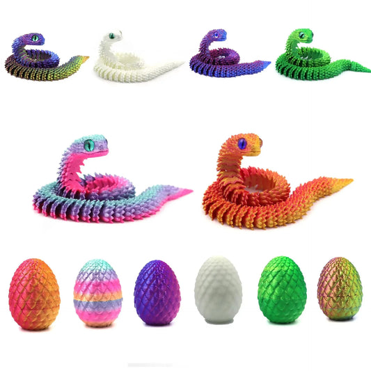 3D Printed Snake Figure – Snake Egg Desk Decor and Articulated Figurine