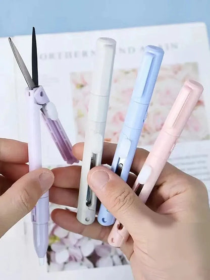 Mini Portable Scissors 2-in-1 Pen Shape Paper Cutter for Crafts