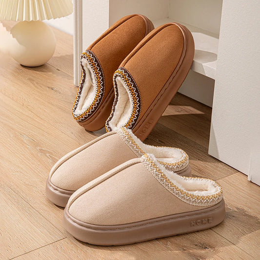 Women's Plush Slippers Fuzzy Faux Suede Indoor Winter Slides