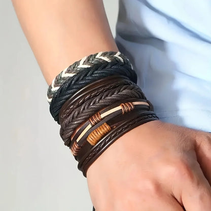 Braided Leather Bracelets Set – Adjustable Wrap Wristbands for Men & Women