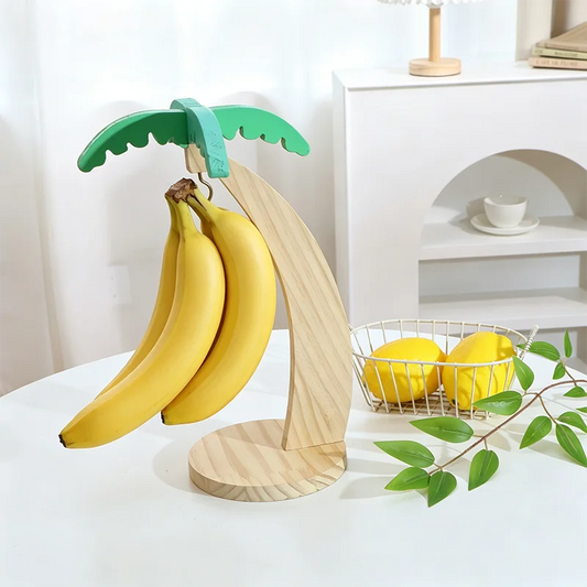 Wooden Banana Holder with Leaf Design Hanging Fruit Storage Rack