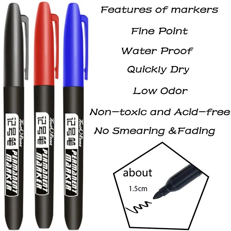 Permanent Markers 6-Piece Set with Waterproof Fine Tip Ink