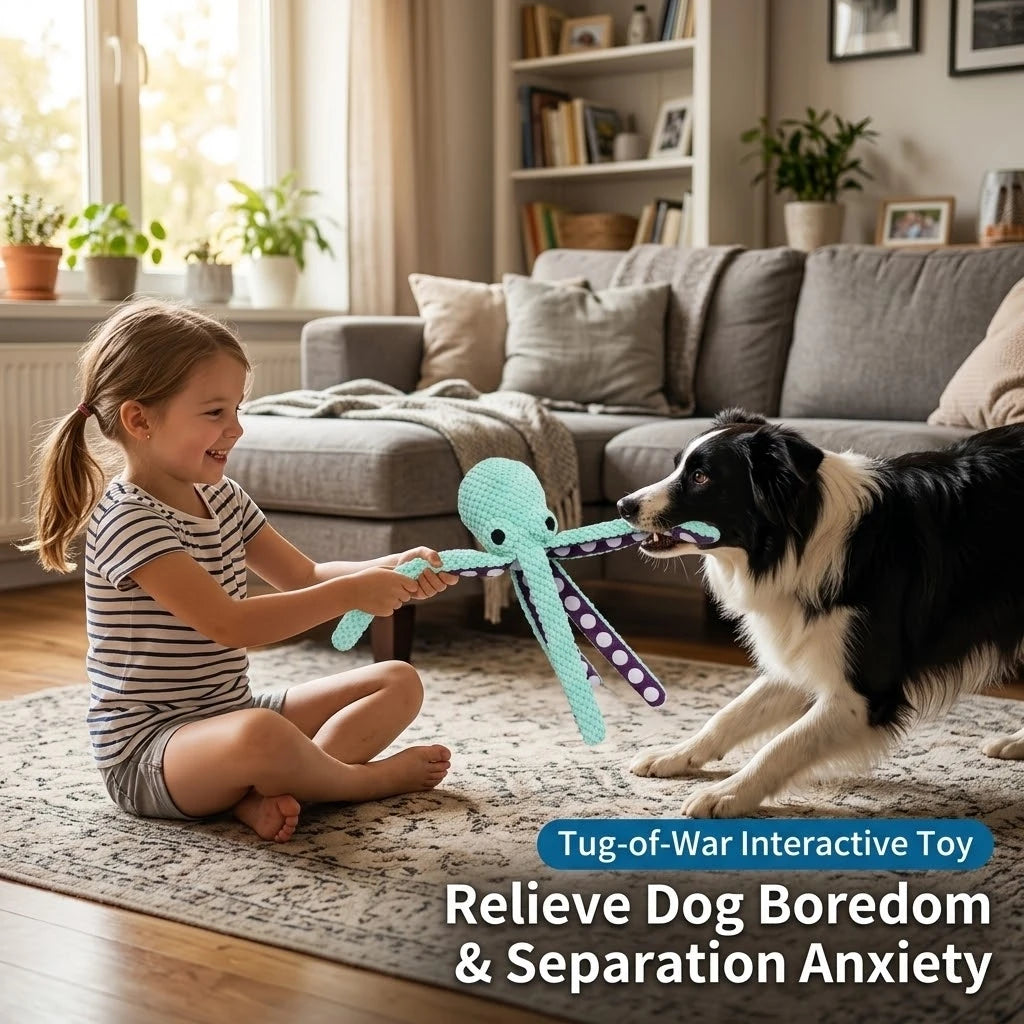 Squeaky Octopus Dog Toy with Crinkle Tentacles for Puppies