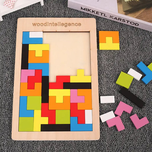 Wooden Tangram Puzzle – Colorful 3D Brain Teaser for Kids