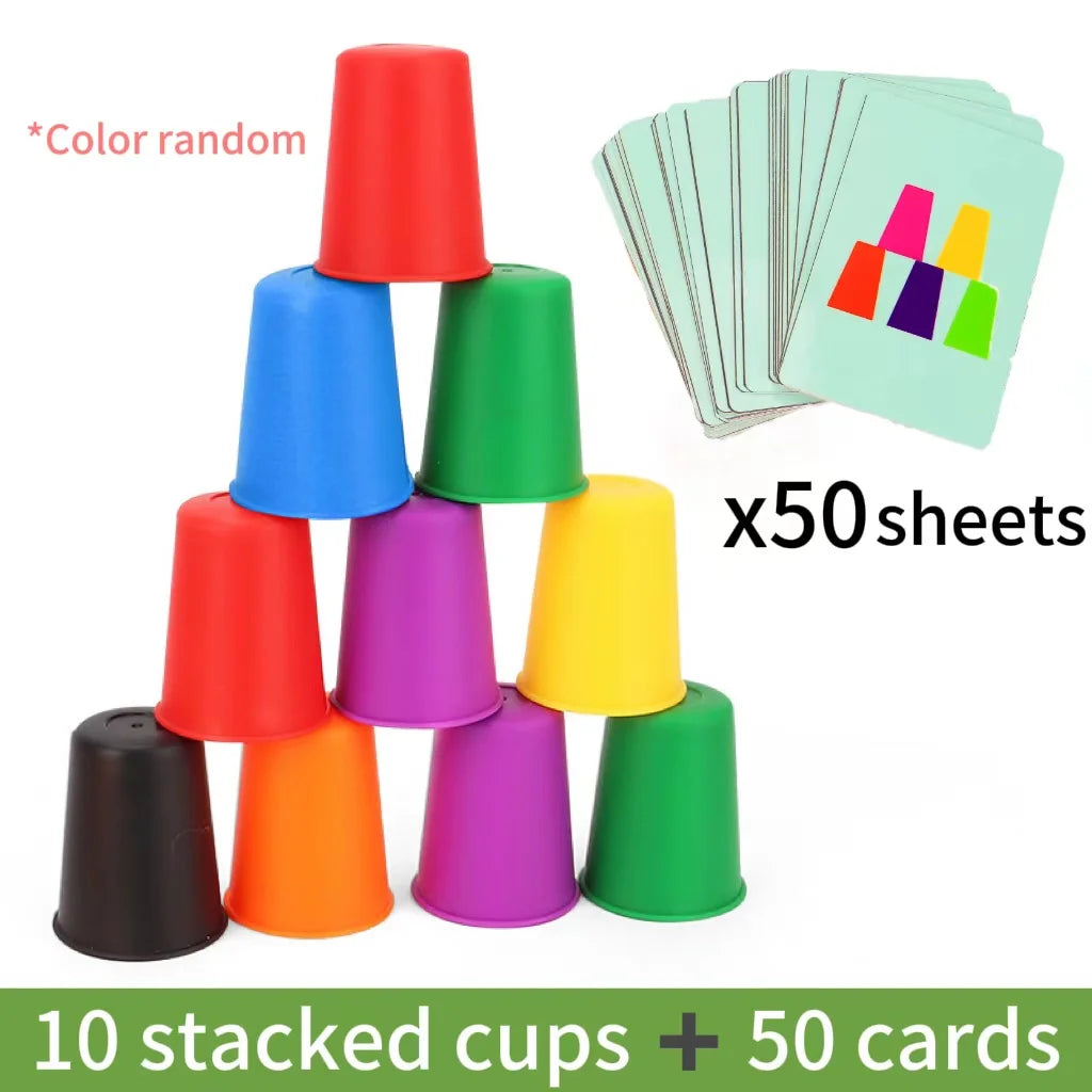Color Matching Stacking Cups Game with Cards for Kids