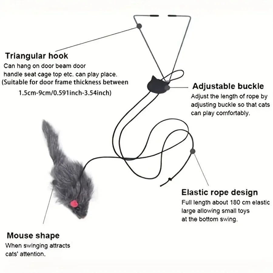 Interactive Cat Door Toy with Hanging Mouse and Retractable Rope