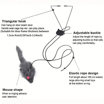 Interactive Cat Door Toy with Hanging Mouse and Retractable Rope