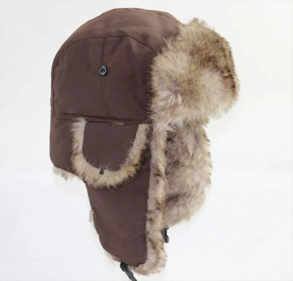 Trapper Hat with Ear Flaps and Faux Fur Lining for Winter