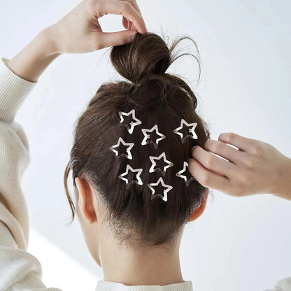Silver Star Hair Clips – Metal Snap Barrettes for Women and Girls