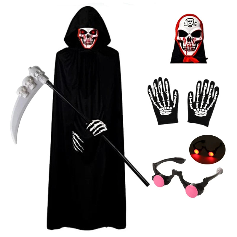 Kids Grim Reaper Costume – Halloween Robe, Mask & Gloves Set