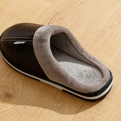 Men's Winter Slippers – Waterproof PU Leather Big Size Home Shoes