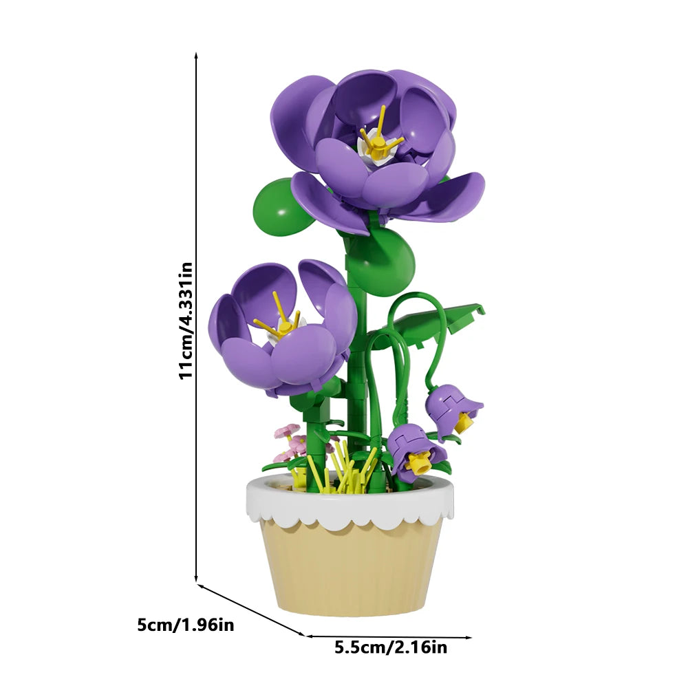 12Pcs Building Block Mini Flower Toy DIY Botanicals Collection Artificial Flowers With Pots Craft Kit For Home Office Desk Decor