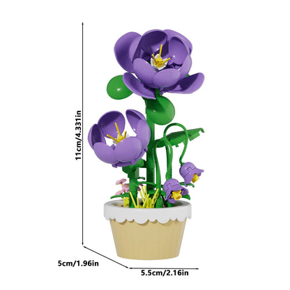 12Pcs Building Block Mini Flower Toy DIY Botanicals Collection Artificial Flowers With Pots Craft Kit For Home Office Desk Decor