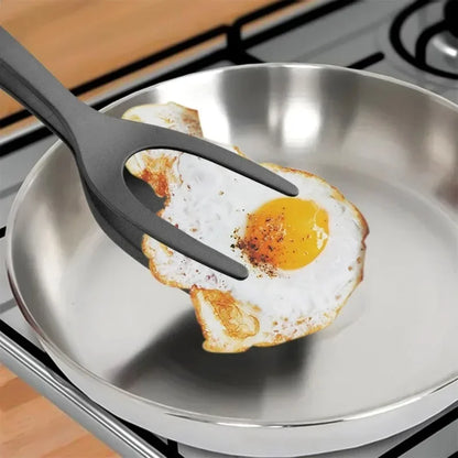 2 in 1 Kitchen Tongs with Silicone Spatula for Flipping and Gripping