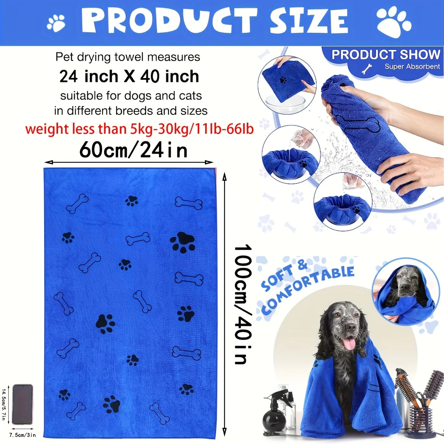 Microfiber Dog Towel – Quick Dry Absorbent Pet Bath Towel