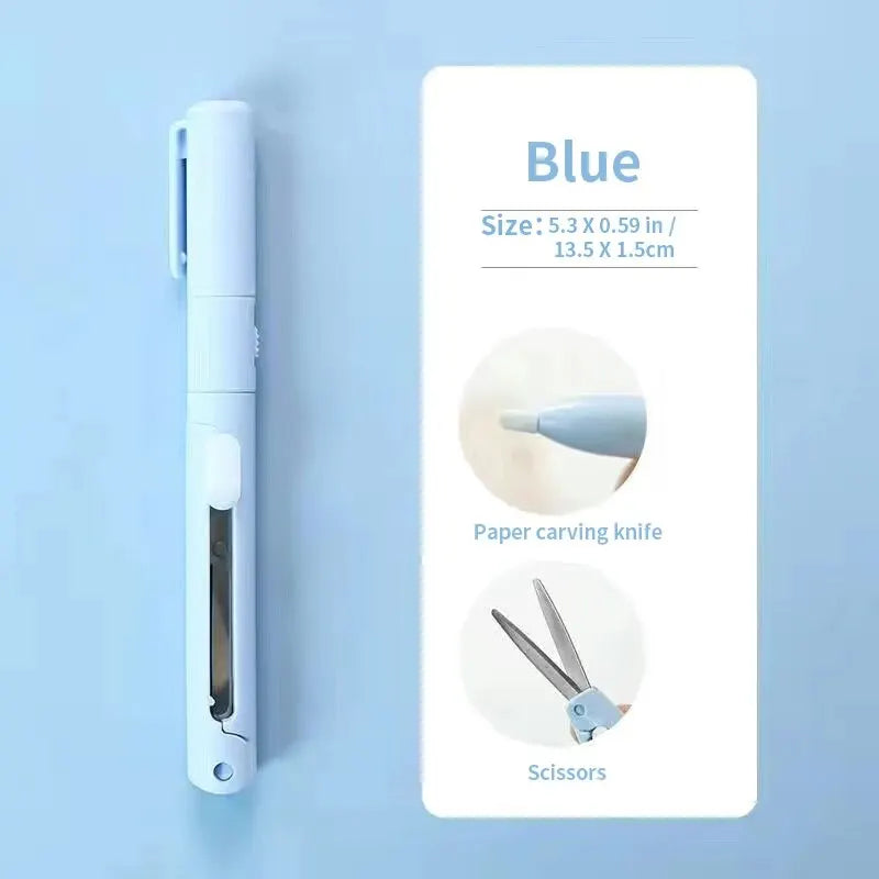 Mini Portable Scissors 2-in-1 Pen Shape Paper Cutter for Crafts