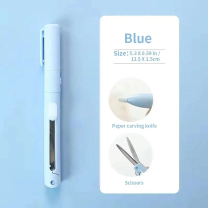 Mini Portable Scissors 2-in-1 Pen Shape Paper Cutter for Crafts