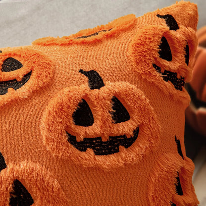 Fall Halloween Throw Pillow Covers 18x18 Decorative Pumpkin Pattern Pillowcase Soft Plush Faux Wool Cushions for Home Sofa Couch