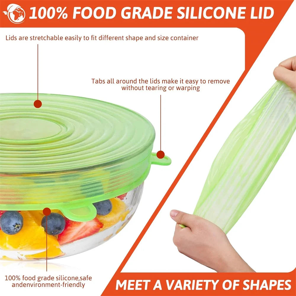 Silicone Stretch Lids 6 Pack Reusable Airtight Food Covers