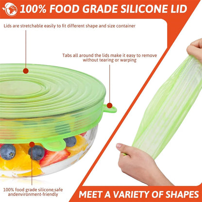 Silicone Stretch Lids 6 Pack Reusable Airtight Food Covers