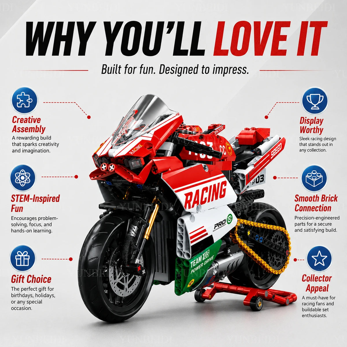 Technology Motorcycle Building Block Set, V4 Super Motorcycle Model Set, Technology Racing, STEM Assembly Toy Gift for Boys and