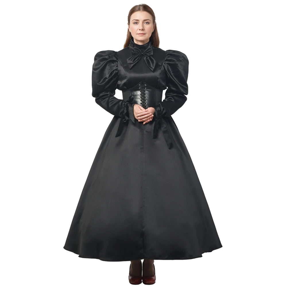 Women Gothic Victorian Dress Renaissance Ball Gown Vampire  Rococo Costume Black