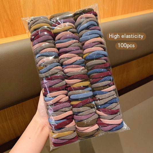 100 Pack Women's Elastic Hair Bands – Seamless Stretchy Hair Ties