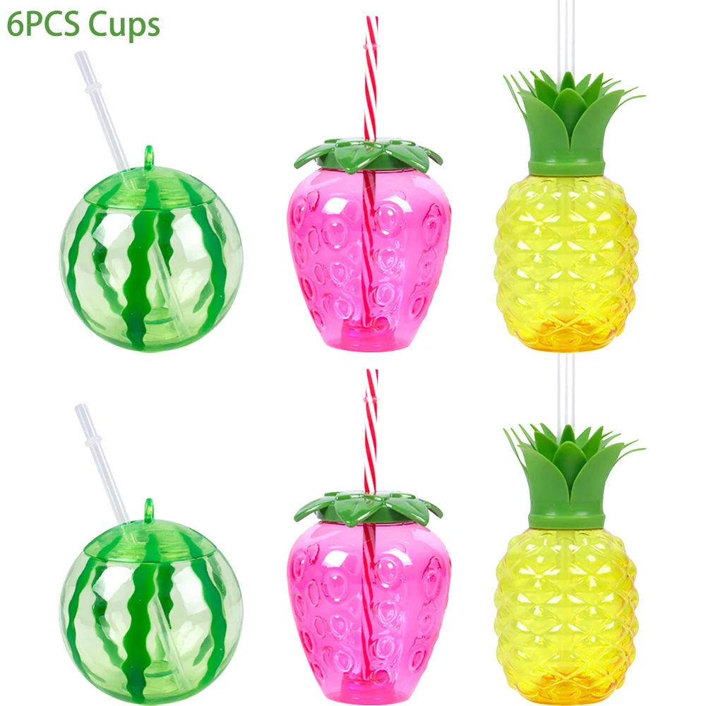 Tropical Drink Cups – Pineapple, Coconut & Strawberry Party Set