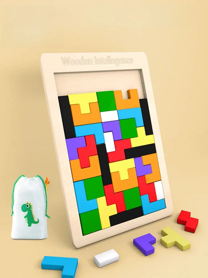 Wooden Tangram Puzzle with Colorful Geometric Building Blocks