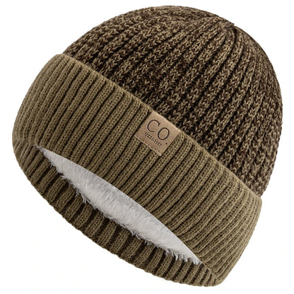 Fur Lined Winter Beanie Warm Two Tone Knit Hat for Men & Women