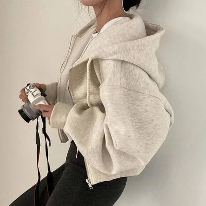 Women's Hooded Sweatshirt Fleece Lined Cropped Casual Hoodie