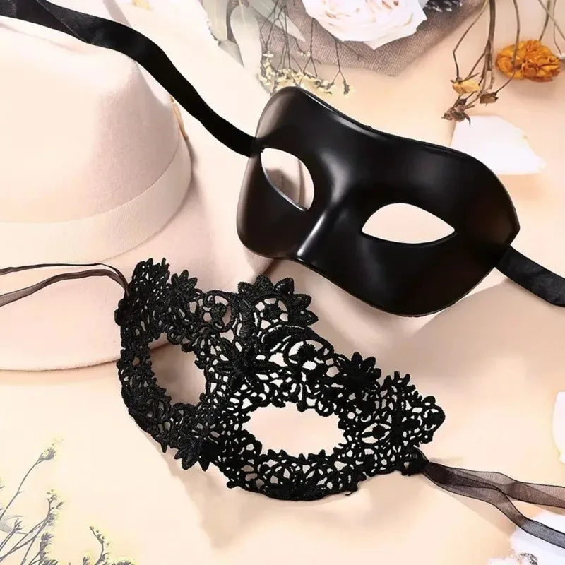 Masquerade Mask Set – Black Lace Couple Masks for Parties
