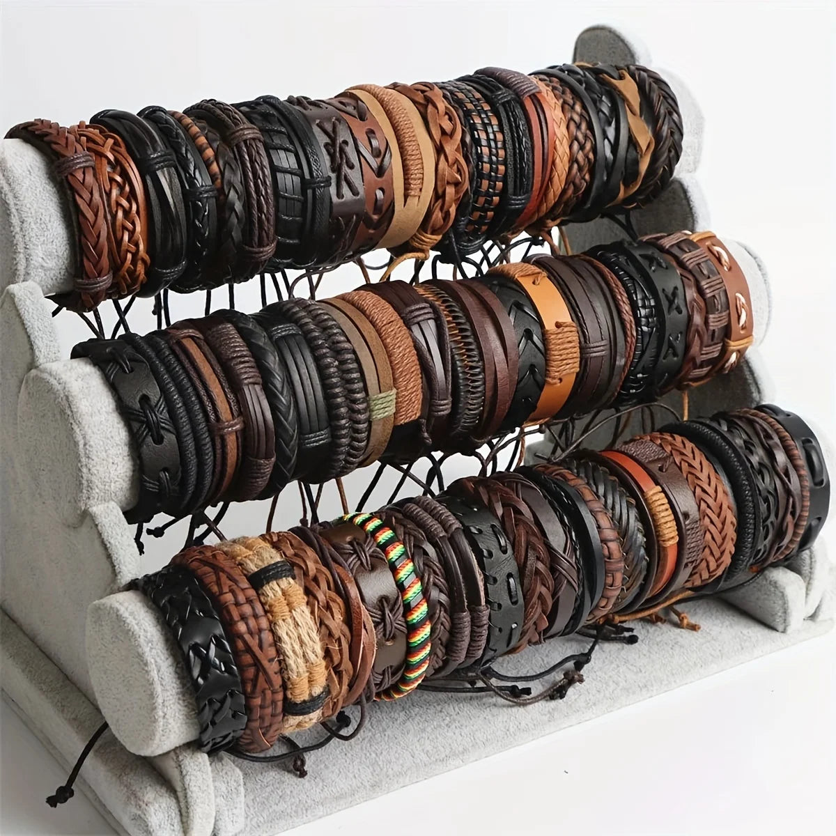 Braided Leather Bracelets Set – Adjustable Wrap Wristbands for Men & Women