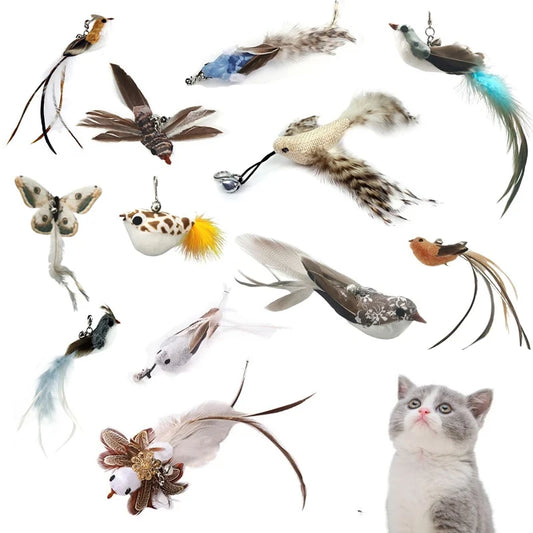 Cat Feather Toy Replacement Head with Bell for Interactive Cat Play