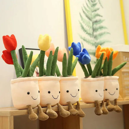 Lifelike Tulip Plant 33CM Plush Soft Plush Stuffed Toys Potted Flower Tulip Bookshelf