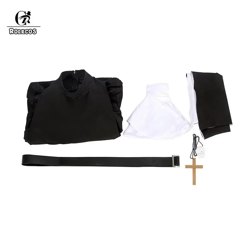 ROLECOS The Nun Cosplay Costume Horror Films Cosplay Cross Ghost Halloween Costume The Conjuring Black Women Halloween Costume